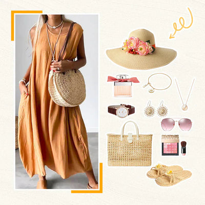 Sleeveless casual dress in cotton and linen with pocket